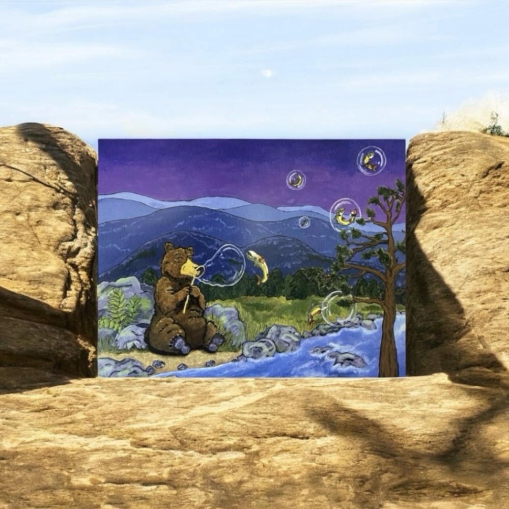 LAST ONE LEFT! Bear Blowing Bubbles Art Print